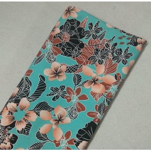 Graceful Peacock Blue Blooming Flowers Printed Cotton Poplin Fabric 50x110cm Floral Fabric Patchwork for Cloth Dress Party Home