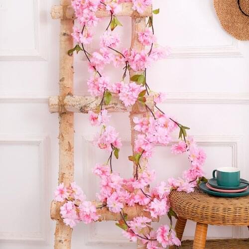 177cm Fake Cherry Blossom Vine Silk Artificial Sakura Flower Wall Garland Hanging DIY Party Decor Wedding Home Decoration Flower