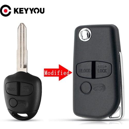 KEYYOU Modified 3 Buttons Flip Folding Remote Car Key Shell Case For Mitsubishi Lancer Outlander Uncut Right Blade