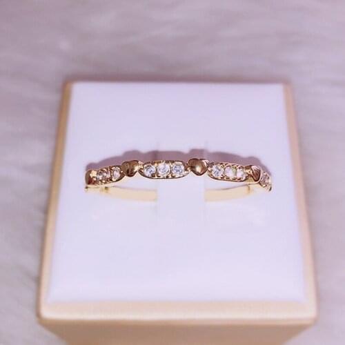 Japan And South Korea Simple Heart Shaped Wild Row Diamond Ring Small Fresh Elegant Ladies Jewelry Fashion Romantic Jewelry Gift