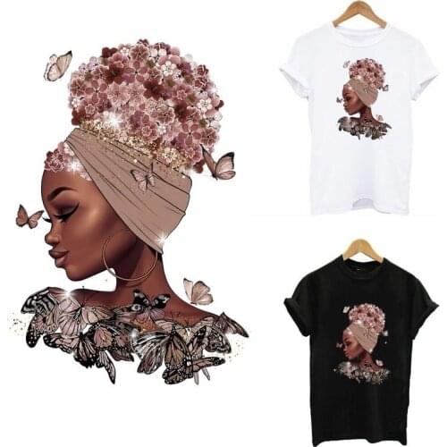 Beautiful Butterfly Girl Iron On Patches For Clothing DIY Washable Heat Transfer Flower Lady Thermal Sticker On Clothes Applique