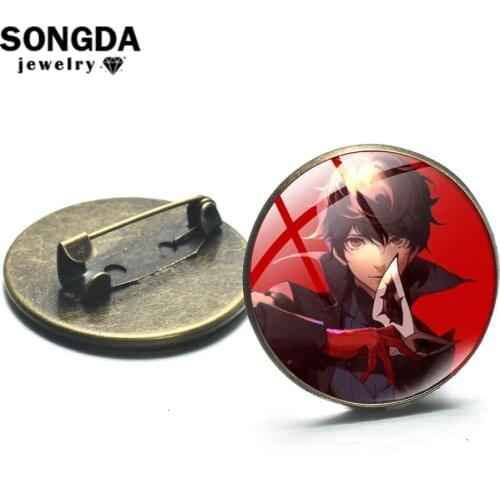 SONGDA Game P5 Persona 5 Akira Kurusu Brooch Pin Anime Manga Art Picture 3D Print Glass Round Brooches Cosplay Otaku Icon Badges