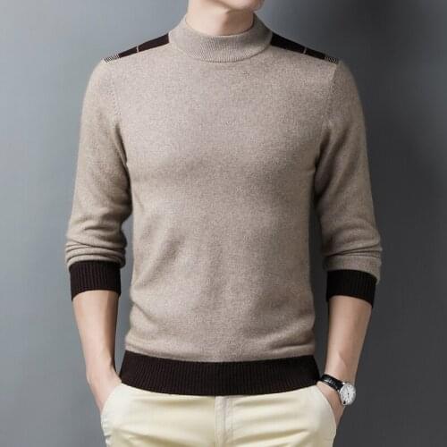 Man Thick Sweater Casual Striped Mock Neck Wool Sweater Warm Jumper Male Long Sleeve Knit Clothing Pullovers