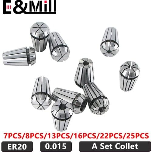A Set ER20 Collet 1-13mm 1/2 1/4 1/8 3.175 Precision 0.015 For CNC Milling Tool Holder Engraving Machine Lathe Mill Spring Chuck