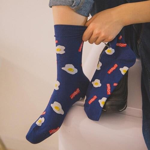 Cotton Socks Unisex Cartoon Beer Banana French Fries Fried Eggs Print Socks for Men women Middle Tube Crew Socks Femme Socks