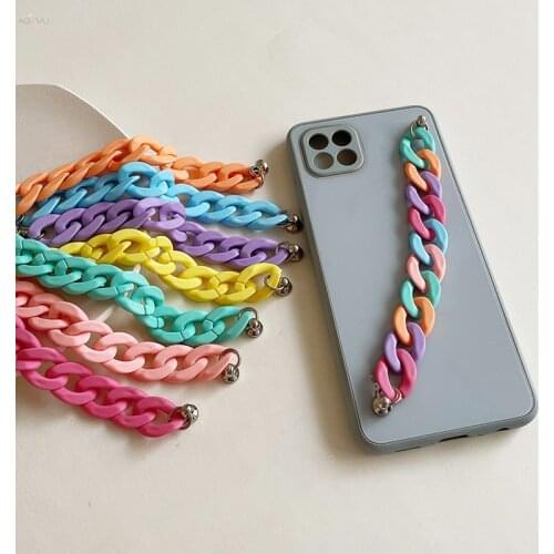 AOMU New Candy Color Acrylic Chain Mobile Phone Lanyard 2021 Fashion Colorful Mobile Phone Chain Hanging Accessories DIY Jewelry