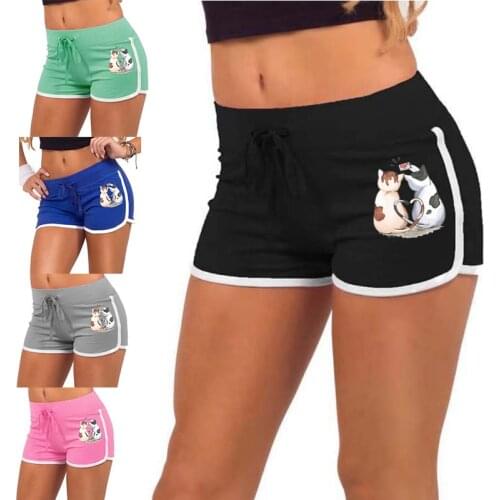 New Arrival Casual Shorts Women High Waist Fitness Leggings Push Gym Tights Pocket Love Cute Cat Printing Short