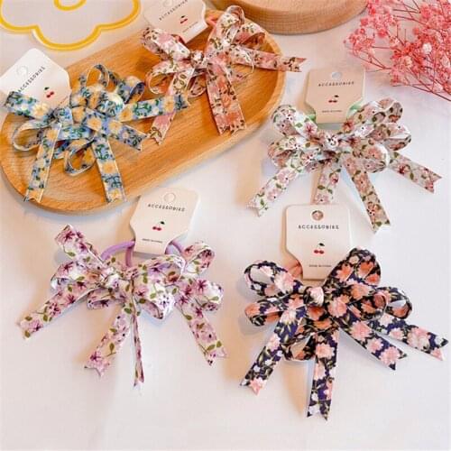 10pair/Lot Korea Fashion Childrens Fabric Floral Bow Rubber Band Hair Rope Fresh Sweet Girl Princess Ponytail Hair Accessories