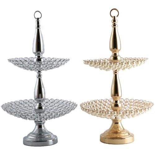 Luxury Plate Metal Pearl Wedding Cake Stand Sweet Fruit Nut Tray Charger Plates For Home Table Decoration