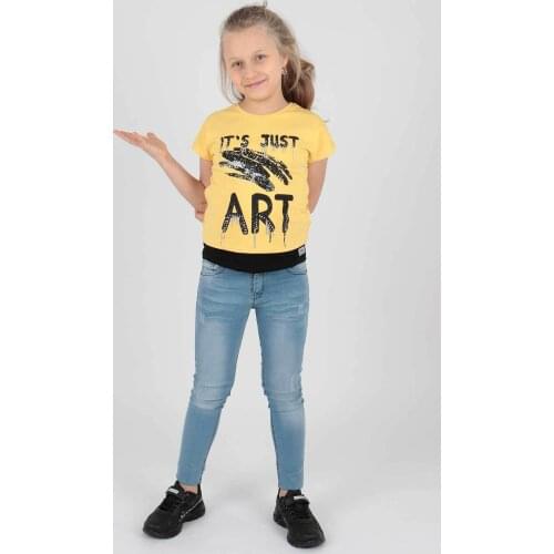 Yellow Pattern Girl Clothing Tshirt Kids Tops Children T-shirts for Baby Girl Sleeveless Tshirts Toddlers Tops For Summer Spring