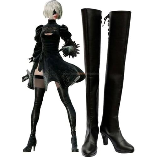 NieR Automata 2B Boots Cosplay YoRHa NO.2 Type B Cosplay Shoes Handmade Long Black Boots High Heel Costum Made