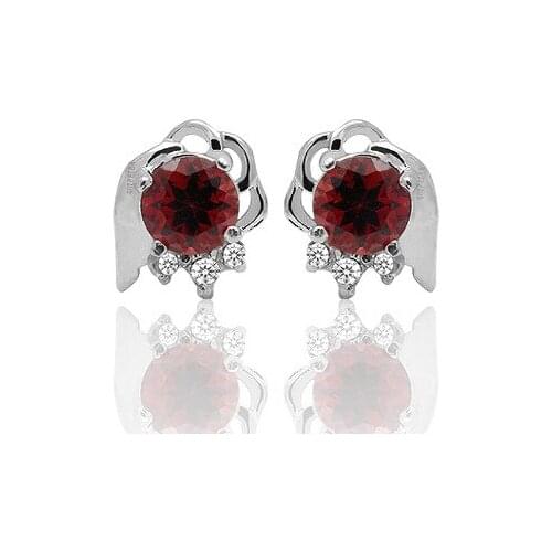 CoLife Jewelry 925 Silver Swing Stud Earrings 5mm Natural Garnet Earrings Sterling Silver Garnet Stud Earrings