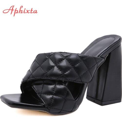 Aphixta Fashion Square Heel Slippers Women Shoes Slides Woman Summer Cool Mules Female Dress Shoes Cross-tie Slides
