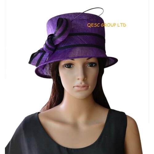 Purple black small brim sinamay fascinator kentucky derby hat