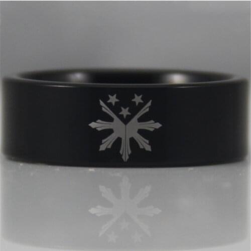 YGK JEWELRY 8MM Black Pipe Filipino Flag Design New Tungsten Comfort Fit Ring