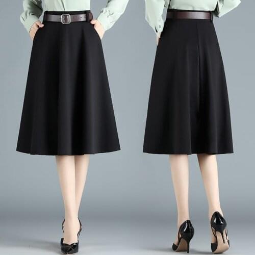 A-line Fashion Skirt Spring Autumn New Slim Belt Black High Waist Umbrella Skirts Women Elegant Jupe Femme With Lining K1253