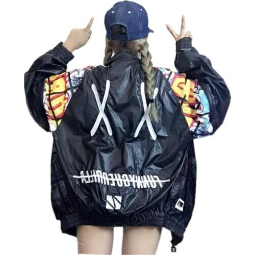 2018 Autumn yes Sun Protection Coats Graffiti Letters windbreaker Print Jacket Harajuku Oversize Bomber College Jackets women
