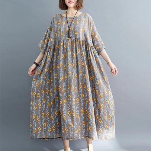 2021 New Arrival Short Sleeve Summer Dress Plus Size 5XL 6XL Loose Women Dress Soft Cotton Linen Holiday Beach Casual Long Dress