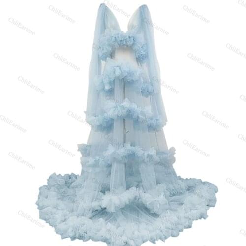 Flower-side evening dress womens long transparent maternity bathrobe tulle sleeveless robe shooting dress