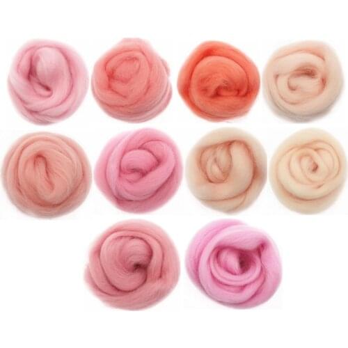 10g/50g/100g Pink Series Wool Fibre Flower Animal Toy Wool Felting Handmade Spinning DIY Craft Materials Tool Felt Christmas