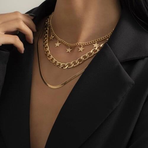 3Pcs/Set Bohemian Layered Chunky Chain Choker Necklace Gold Color Star Pendant Choker Set Snake Chain Necklace for Women Jewelry
