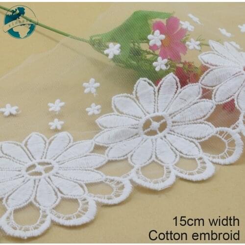 3yards 15cm Cotton embroid lace sewing ribbon guipure lace african lace fabric trim warp knitting DIY Garment Accessories#3129