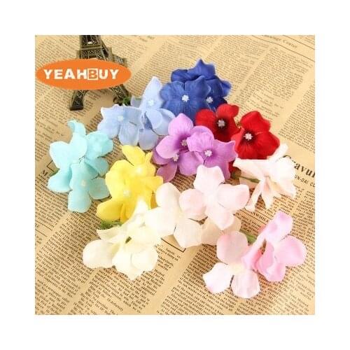 300pcs 10colors 3-fork mini artificial hydrangea flower head silk DIY wedding decoration ornament accessory wreath craft props