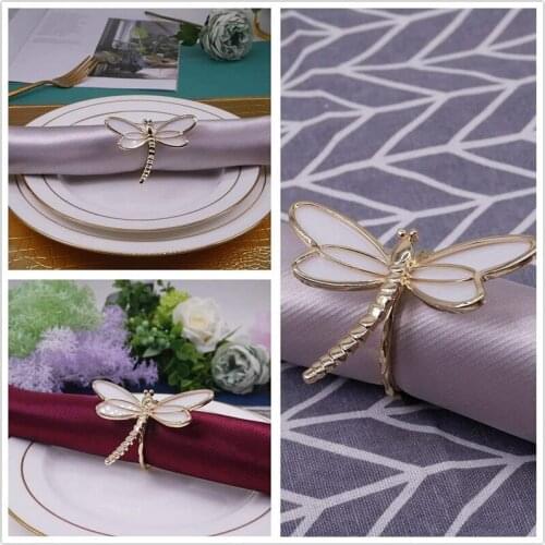4 Piece Set, Gold Dragonfly Napkin Ring Napkin Holder, Used for Wedding Dinner Dinner Table Decoration Table Decoration