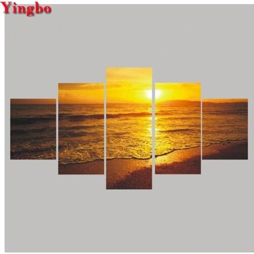 5pcs set 5D DIY square Diamond Painting Seascape Sunset Diamond Embroidery Cross Stitch Round Rhinestone Unfinished Home Decor