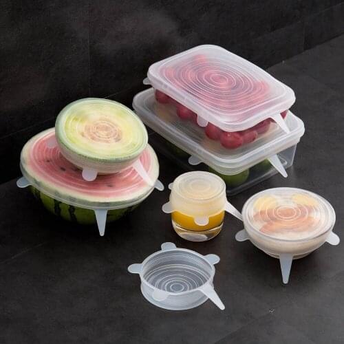 6PCS Silicone Stretch Lids Universal Silicone Food Wrap Bowl Cover Reusable Wrap Pot Food Fresh Protector Cap Sealer Containers
