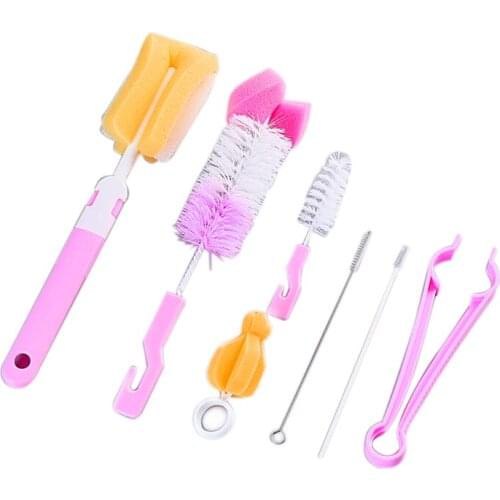 7pcs/Set Multi-functional Baby Bottle Washing Brush Pacifier Brush for Bottles Cleaning Tool Random Color