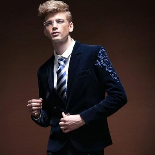 Free Shipping mens male New autumn winter fashion casual jacket personalized blazer flower embroidery Palace 14034 fanzhuan