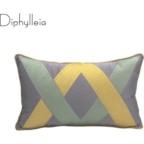 Diphylleia Art Cushion Cover Modern Simple Stripes Geometric Embroidered Gray Yellow Decorative Sofa Pillow Case Chic Home Decor