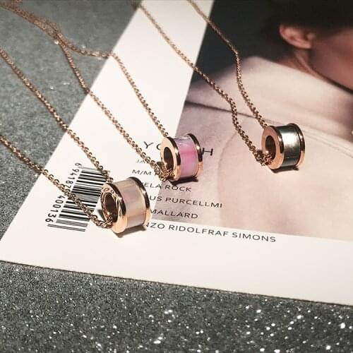 YUN RUO Rose Gold Color Natural Shell Cylindrical Pendant Necklace Titanium Steel Jewelry Woman Gift Never Fade Drop Shipping