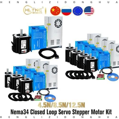 1 3 4 Kit 12.5N 8.5N 4.5N cnc nema 34 closed loop Servo Stepper Motor with Driver & Power Supply+ MACH3 Interface board cable