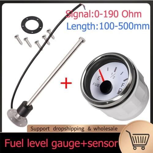 Marine Fuel Level Gauge Sensor 100-500mm Custom Size Fit Boat Car Water Fuel Level Gauge Meter 0-190 ohm Red Backlight 9-32V