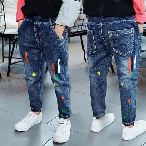 Kids Boys Jeans Trousers Spring and Autumn Childrens Pants Baby Boy Jeans Navy Blue Color 5-15 Ages Kids Boys Jeans Trousers