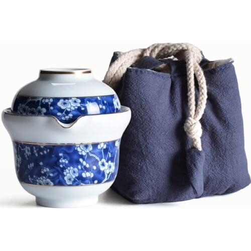 PINNY Blue-And-White Porcelain Portable Tea Set Ceramic Travel Teapots Chinese Kung Fu Tea Cup And Saucer Set Teapot Kettle