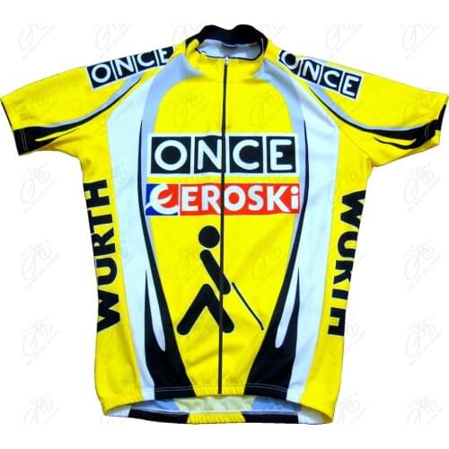 Retro ONCE EROSKI Team Yellow Cycling Jersey Men Short Sleeve Road Racing Bicycle Clothes Bike Shirts Maillot Ciclismo Hombre