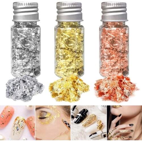 Gold Foil Flakes for Resin 3 Bottles Metallic Foil Flakes 15g Gold Foil Flakes Metallic Leaf for Nails Painting Crafts W