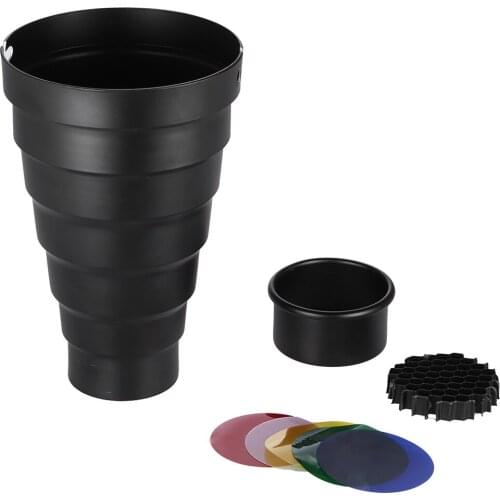 Aluminum Alloy Snoot with Honeycomb Grid 5pcs Color Filter Kit for Elinchrom /Impact EX/Calumet Genesis/ Interfit EX Flash Strobe