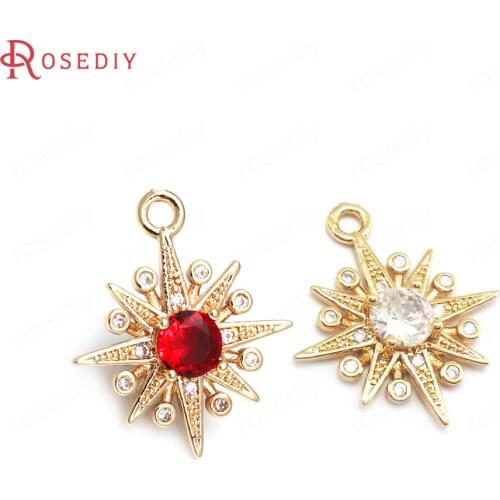 10PCS 17x20MM 24K Champagne Gold Color Brass and Zircon Star Charms Pendants Jewelry Making Supplies Diy Findings Accessories