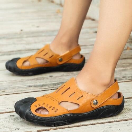 Summer Mens Leather Sandals Soft Breathable Shoes Male Outdoor Roman Non-slip Comfortable Outdoor Footwear