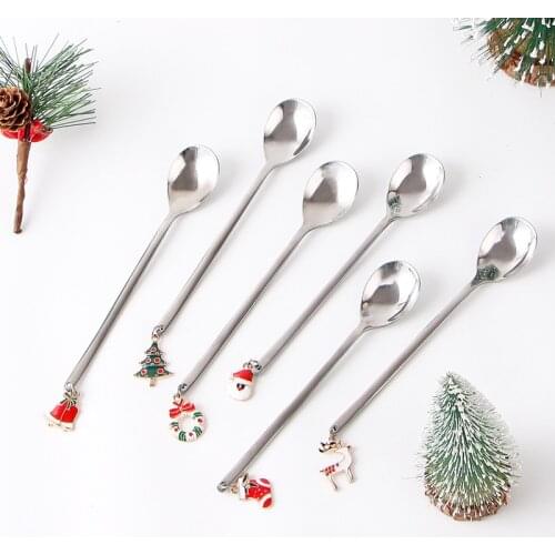1 Pieces Stainless Steel Christmas Spoons Coffee Tea Dessert Ice Cream Spoon Honey Mixing Spoons Kitchen Christmas Tableware