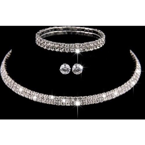 MEILIYISHI Fashion Crystal Bridal Jewelry Sets Rhodium Round Choker Necklace Earrings Bracelet Wedding Jewelry Sets
