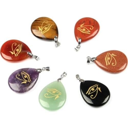 Natural Obsidian Stone Vintage Egyptian Sun God Horus Eye Symbols Reiki Pendant Charms Jewelry Making DIY Necklace Accessories