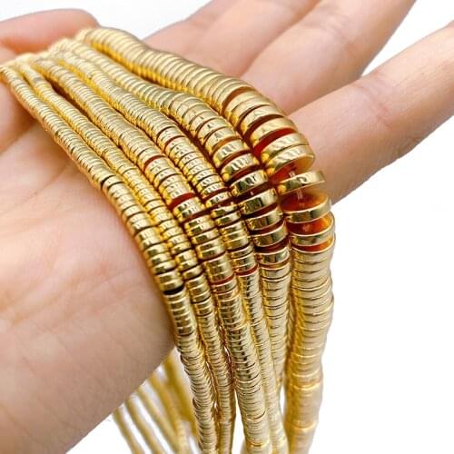 Charm KC Gold Flat Round COINS Natural Hematite Stone 3/4/6/8mm Loose Beads For Handmade Jewelry Making Diy Bracelets Findings