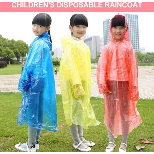 1 pcs Disposable Childrens Disposable Raincoat Thick Transparent Poncho Hoodie Set Outdoor Hiking Camping Travel Rain Gear