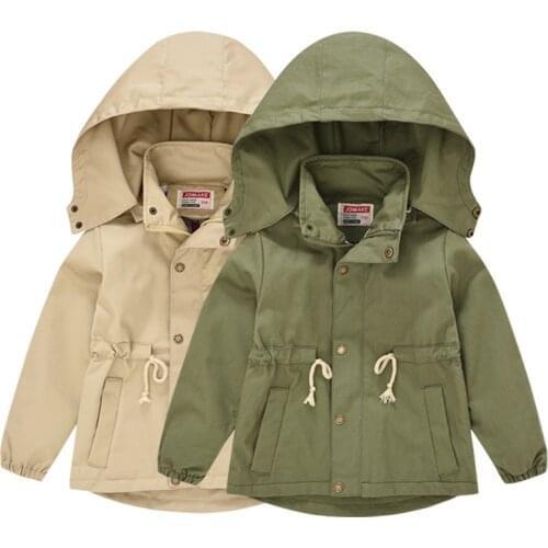 3-8 years old spring and autumn boys and girls waist high tie hat detachable British style childrens long-sleeved windbreaker