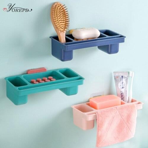OYOREFD Creative Multi-function Drain Soap Holder Bathroom Non-Slip Soap Box Wall Mounted Towel Soap Holder Bathroom Organizer